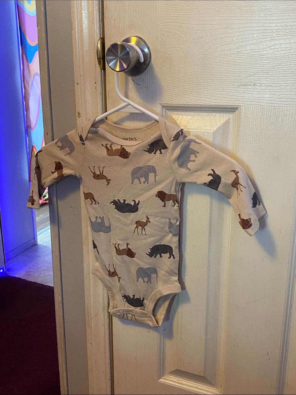 Carter's Cream Long-Sleeve Animal Print One-Piece